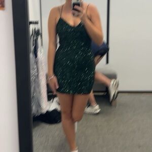 short dark green cross back dress. worn one!